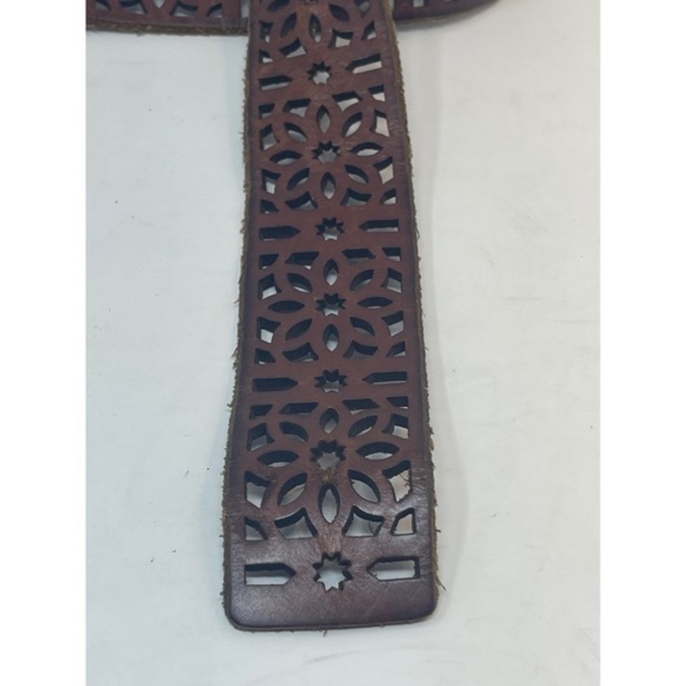 Lucky Brand Leather Belt Women's L Brown Laser Cut Floral Boho Wide - Picture 4 of 7
